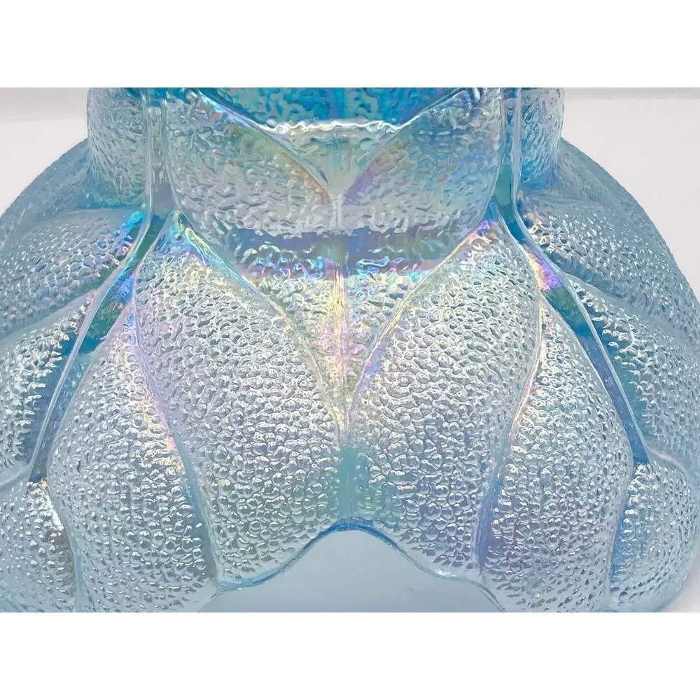 VTG LE Smith Iridescent Carnival Glass Candle Holder - Candy Bowl - Cabbage Leaf